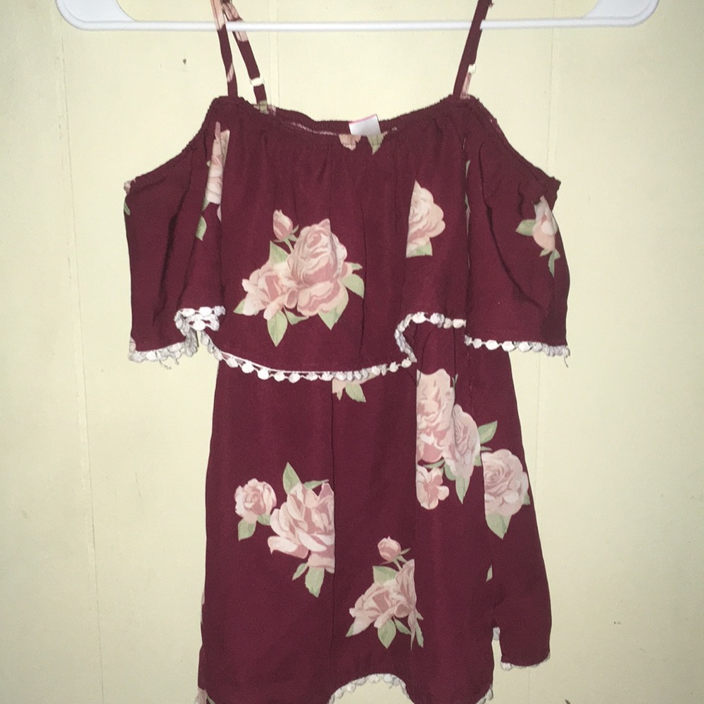 Off the shoulder (floral/maroon) shirt